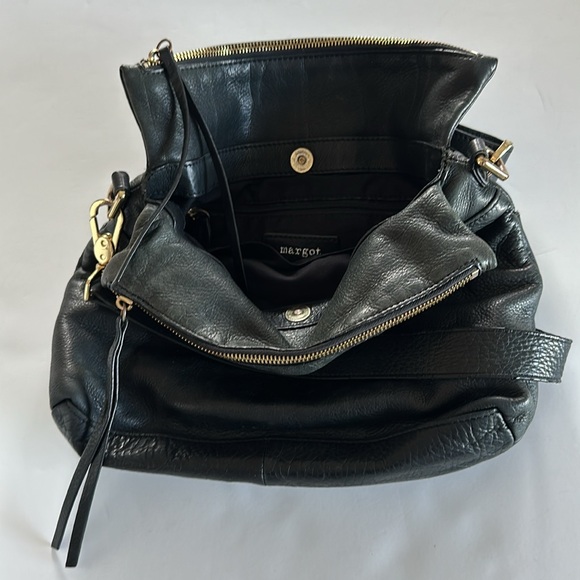 Margot New York Mickey black leather 3 compartment crossbody bag purse - Picture 8 of 12